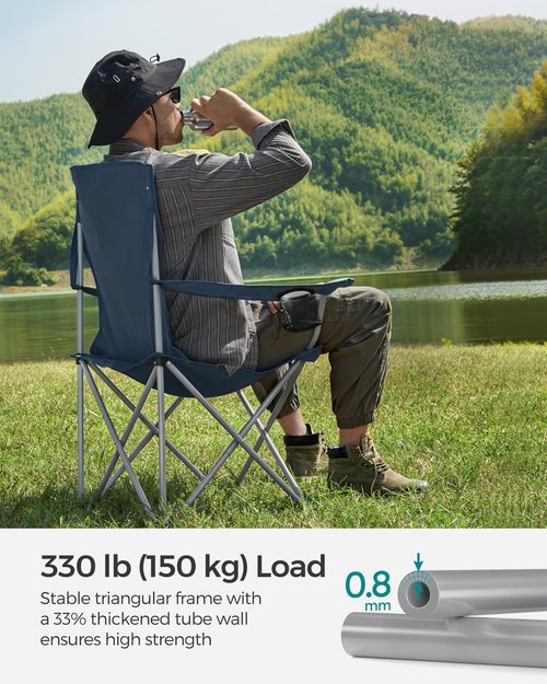 SONGMICS 2 Pack Folding Camping Chairs, Load 330 lb, Cup Holder and High Backrest, Heavy-Duty Structure, for Lawn, Garden, Fishing, Terrace,Twilight Blue UGCB008Q02
