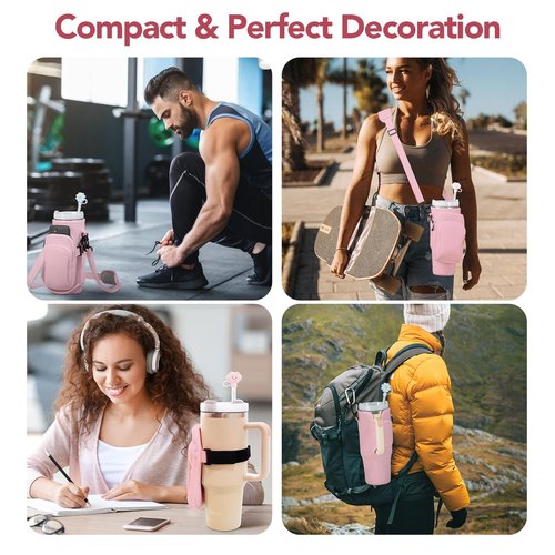 Stanley Cup Accessories, Include 3Pcs Straw Covers & Butterfly Chain & Stanley Cup Holder, 3D Embossing Neoprene 40 Oz Stanley Cup Carrier with Strap, Water Bottle Carrier Bag with Phone Pocket