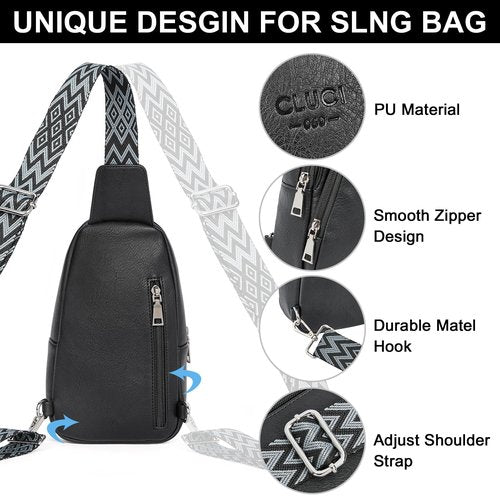 CLUCI Sling Bag - Crossbody Bag for Women's Travel, Black Leather Sling Backpack
