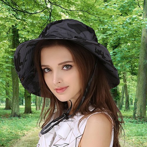 QOHNK Boonie Hats for Men Women Wide Brim Sun Hats Outdoor Sun UV Protection Fisherman Hat Big Head Fishing Camo Bucket Hats
