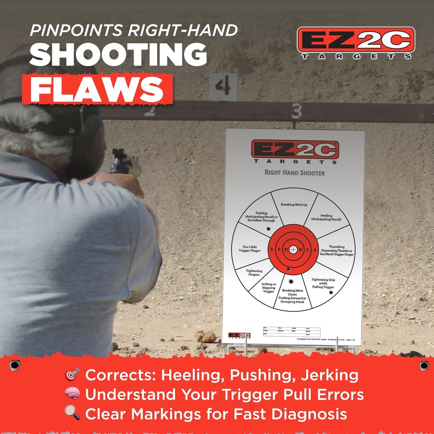 USA Made EZ2C Right Hand/Left Hand Shooting Range Diagnostic Training Paper Target 11"x17" Tear-Off Pad of 25