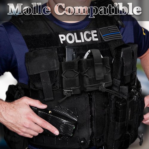 SZWRSKJ Handcuff Pistol Mag Pouch Combo, Open- Top Handgun 9MM Magazine Handcuff Case, Quick Release Cuff Holster for MOLLE Belt, Tactical Vest