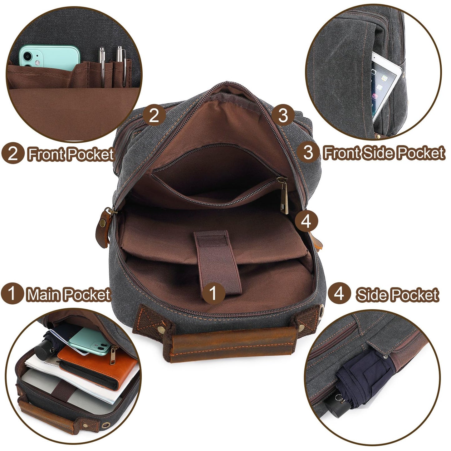 AUGUR Canvas Backpack Sling Bag Crossbody Small Bag Casual Rucksack for Men Women Cycling Hiking Travel (Gray)