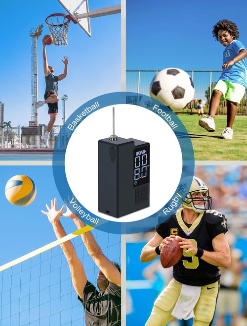 Electric Ball Pump for Sports Balls, Basketball Pump with Needle, Electric Pump with Pressure Gauge and Digital LCD Display, Automatic Ball Pump for Soccer, Basketball, Volleyball, Rugby Ball, Black
