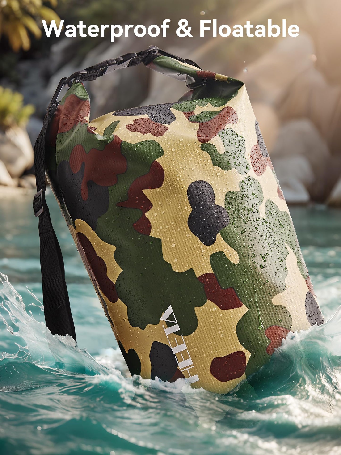 HEETA Waterproof Dry Bag for Women Men, Roll Top Lightweight Dry Storage Bag Backpack with Emergency Whistle for Travel, Kayaking, Boating, Camping, Beach, Cruise Ship Essentials (New Camouflage, 5L)