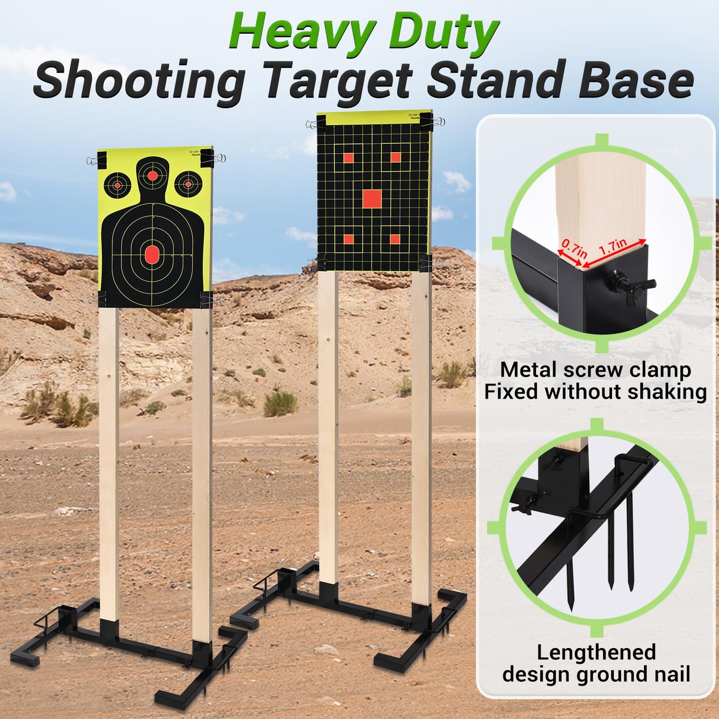 GADFISH 2 Pack Shooting Target Stand Base for Outdoor Paper Shooting Targets Cardboard, Adjustable Width with Ground Nails and Paper Targets, USPSA/IPSC - IDPA Practice (Wooden Stakes Not Included)