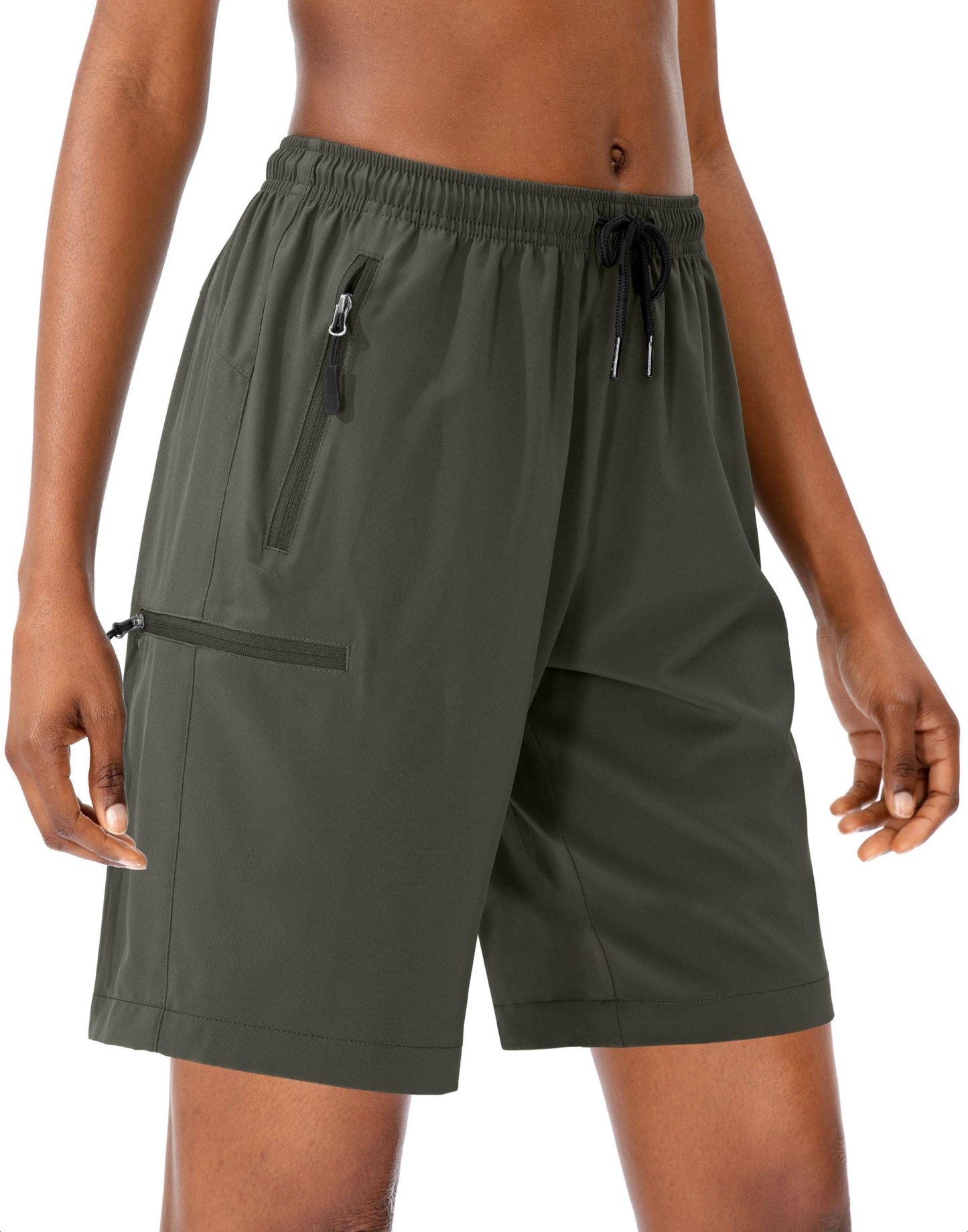 SANTINY Women's 5''/ 7''/9'' Hiking Cargo Shorts Quick Dry Lightweight Summer Shorts for Women Athletic Golf Zipper Pockets(Army Green_M)