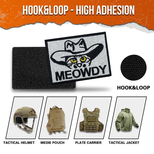 backtime Meowdy Embroidered Patch, Tactical Military Morale Patch with Hook Fastener Backing, Funny Applique Humor Patch for Backpacks, Bag, Uniforms, Jeans, Jackets, Vests, Hats, Helmet