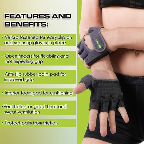 Lifting Workout Gloves - Fingerless Gym Workout Hand Protection, Grip Gloves for Weightlifting, Crossfit and Sports, Workout Gloves for Men & Women, Great for Training, Climbing, Biking & More