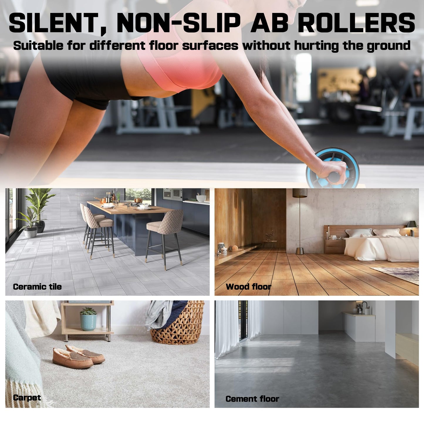 Ab Roller Wheel,Ab Workout Equipment,Home Gym Equipment for Abdominal & Core Strength Training,Wider Ab Machine with Knee Pad Accessories,No Noise Ab Wheel for Men & Women Abdominal（Bule)