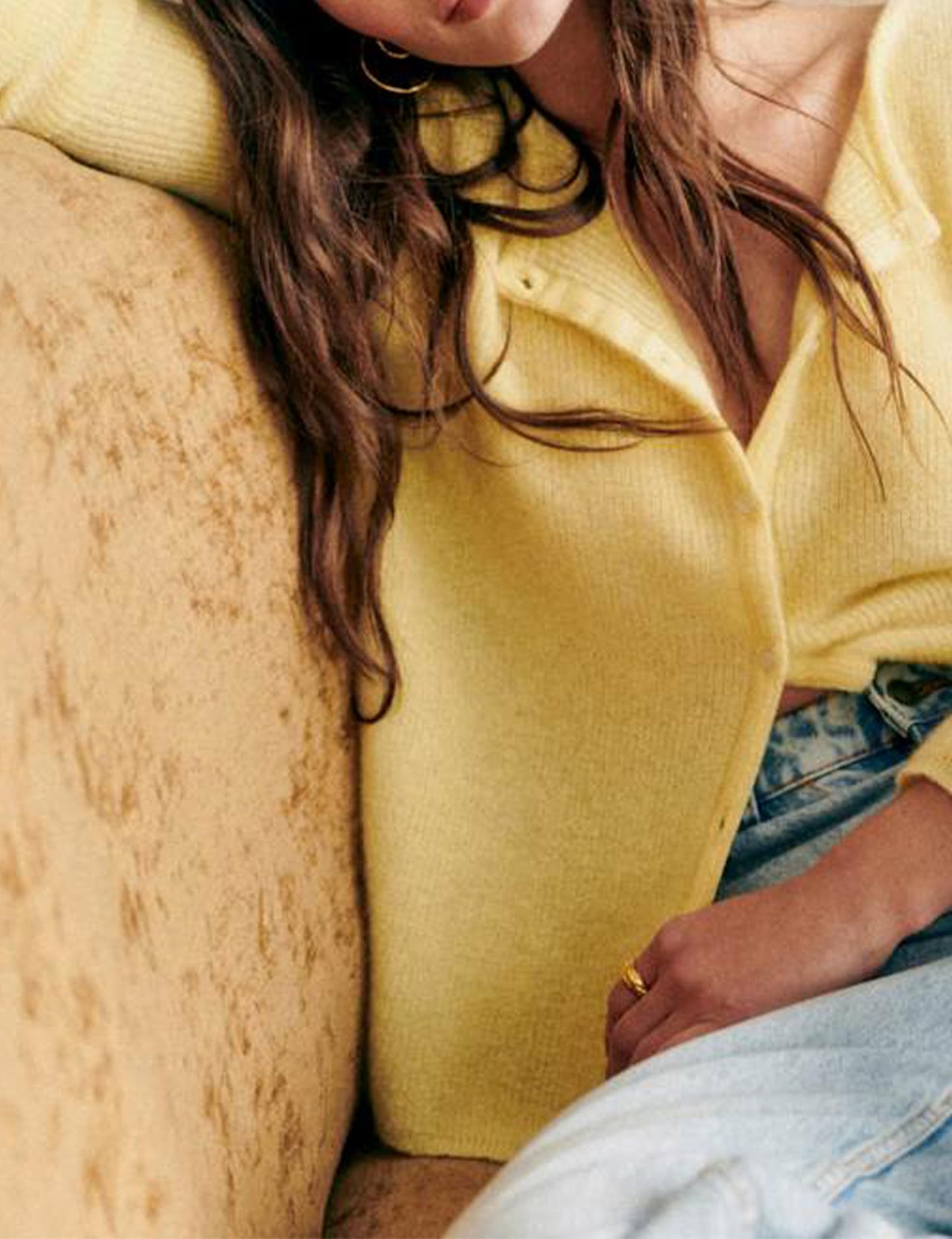 Lviefent Women Knit Cardigans Lightweight Casual Crew Neck Button Down Long Sleeve Sweater Jumper Layer Top (Yellow-L)