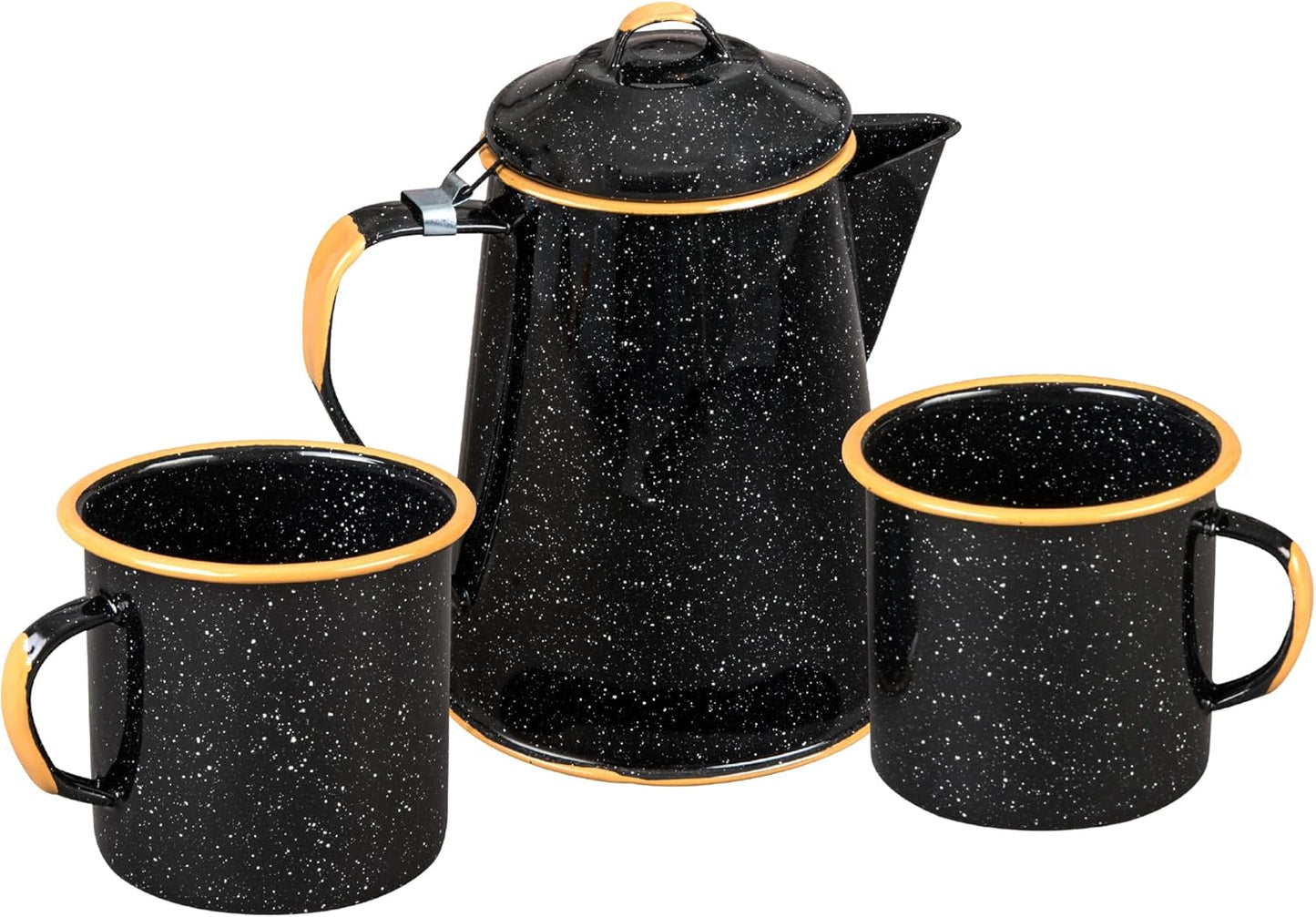 Granite Ware Coffee Boiler, 3-Quart - Stovetop or Campfire Coffee Pot, Durable Enameled Steel for Rapid Heat Absorption, Energy Efficient Design for Outdoor Adventures (Speckled Black)
