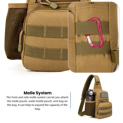 Love Deliver Sling Backpack Tactical Sling Bag for Men, Chest Bag Daypack Crossbody for Travel Sport Running Hiking,Yellow-brown