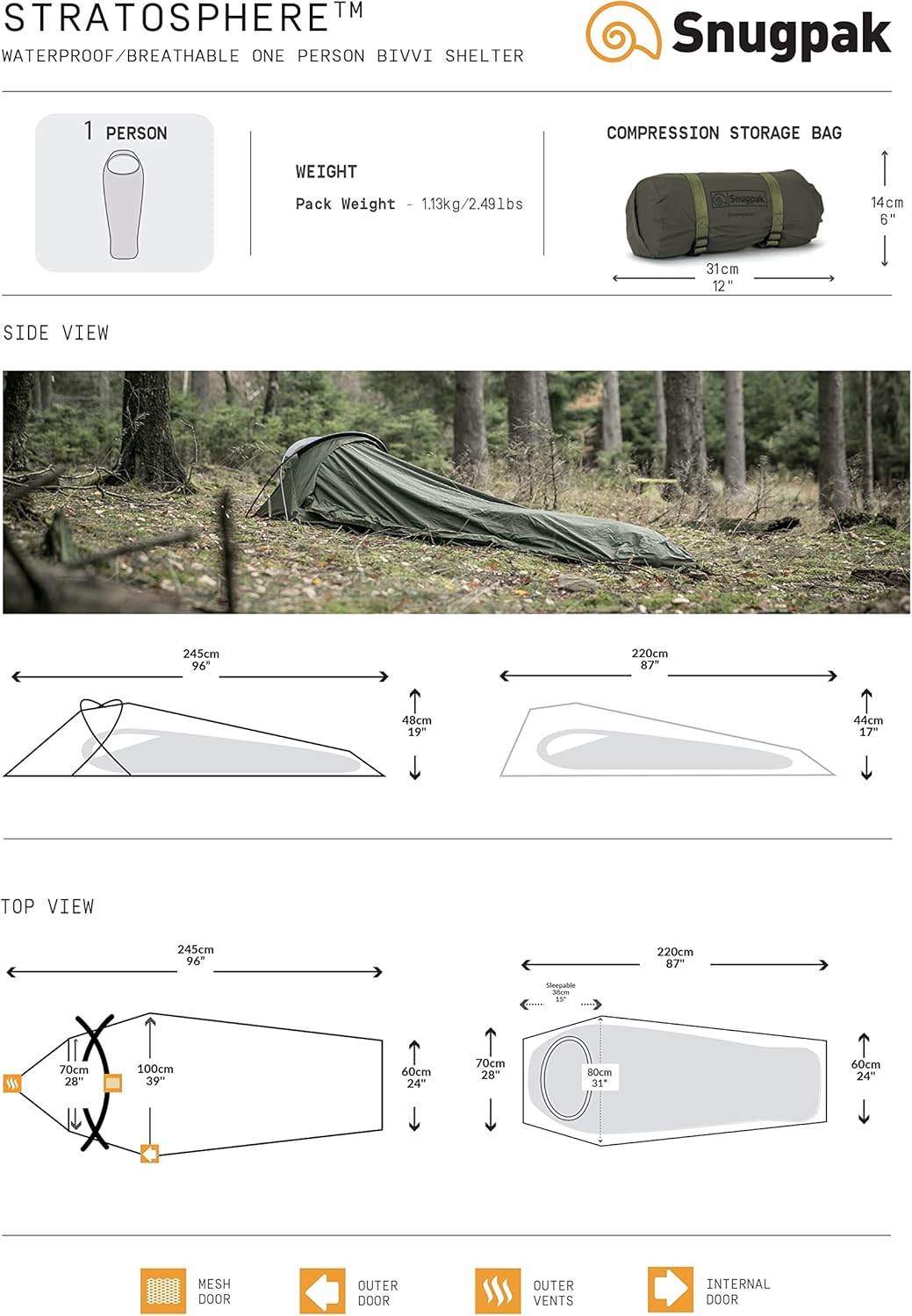 Snugpak | Stratosphere | Shelter | 1 Person | 5000mm 100% Waterproof Outer
