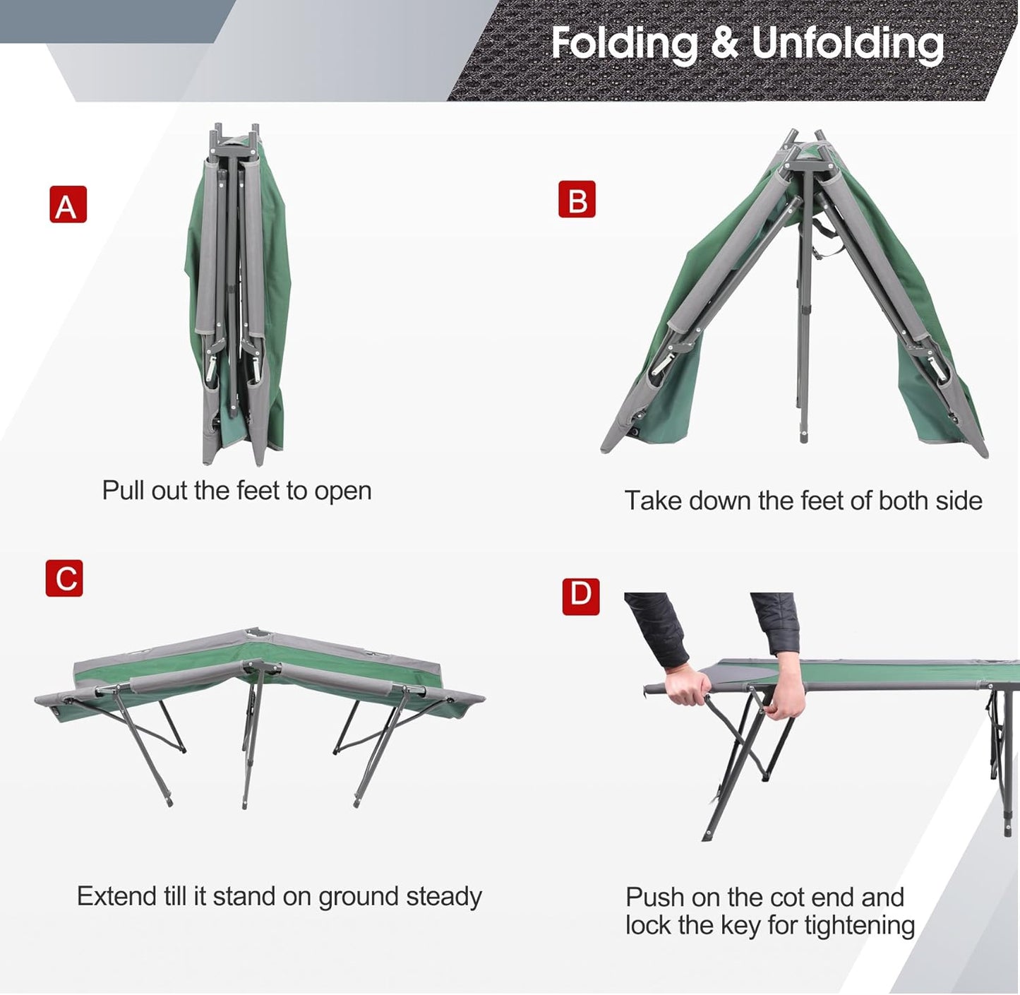 PORTAL Folding Camping Cot, Portable Cot Bed for Adults, Outdoor Bed Camp Cots for Sleeping with Carry Bag for Home, Travel, Office, Beach, Support up to 300lbs, Green