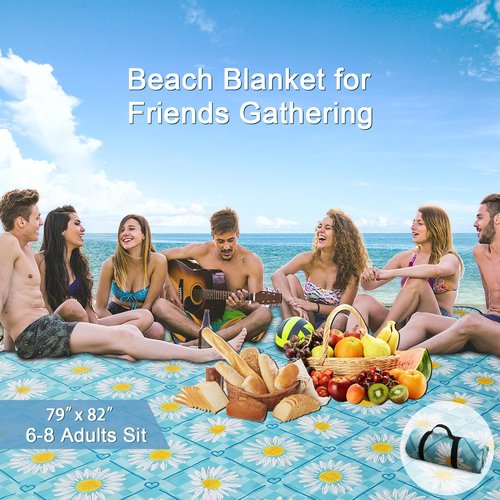 Picnic Blanket Extra Large(79" x 82"), 3-Layer Thickening Camping Blanket, Machine Washable Outdoor Blanket, Wear-Resistant, Soft and Comfortable, Sandproof Beach Mat for Beach, Park, Lawn(Flower)