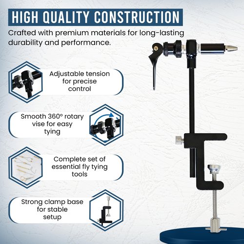 Fly Tying Kit & Rotary Fly Tying Vise for Beginners - 360° Fly Tying Vise Kit for Fishing | Complete Fly Fishing Tools Kit | Easy to Adjust Fly Tying Tools Kit for Fishing | Fly Fishing Accessories