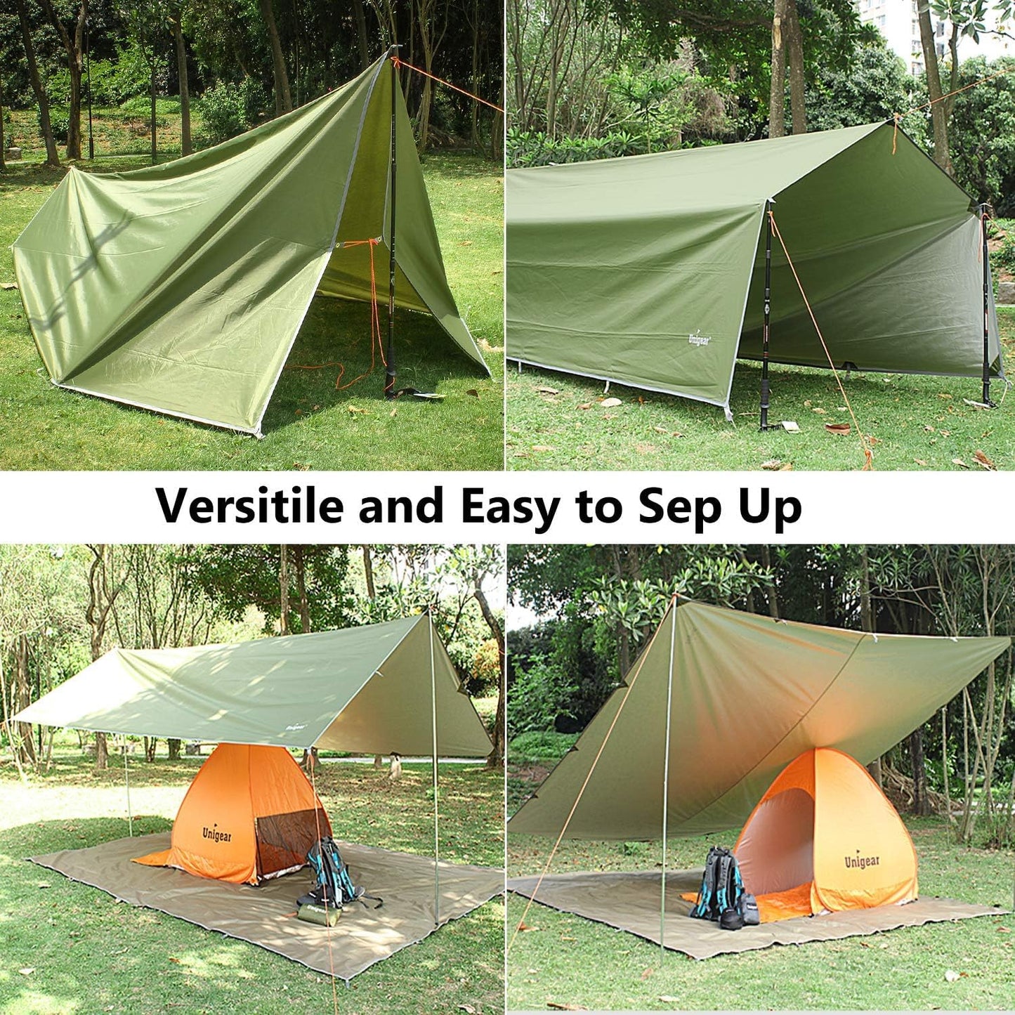 Unigear Hammock Rain Fly, 16.4/14.4/13/10ft Camping Tarp, UV Protection & Waterproof & Lightweight for Camping, Backpacking and Outdoor Adventure (Brown,10 * 10ft)