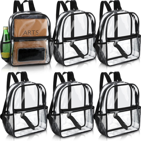 Sweetude Clear Backpack bulk 11.4 x 9.5 x 5.1 Inch Bag Stadium Approved Plastic Transparent Backpack with 2 Water Holders(Black)
