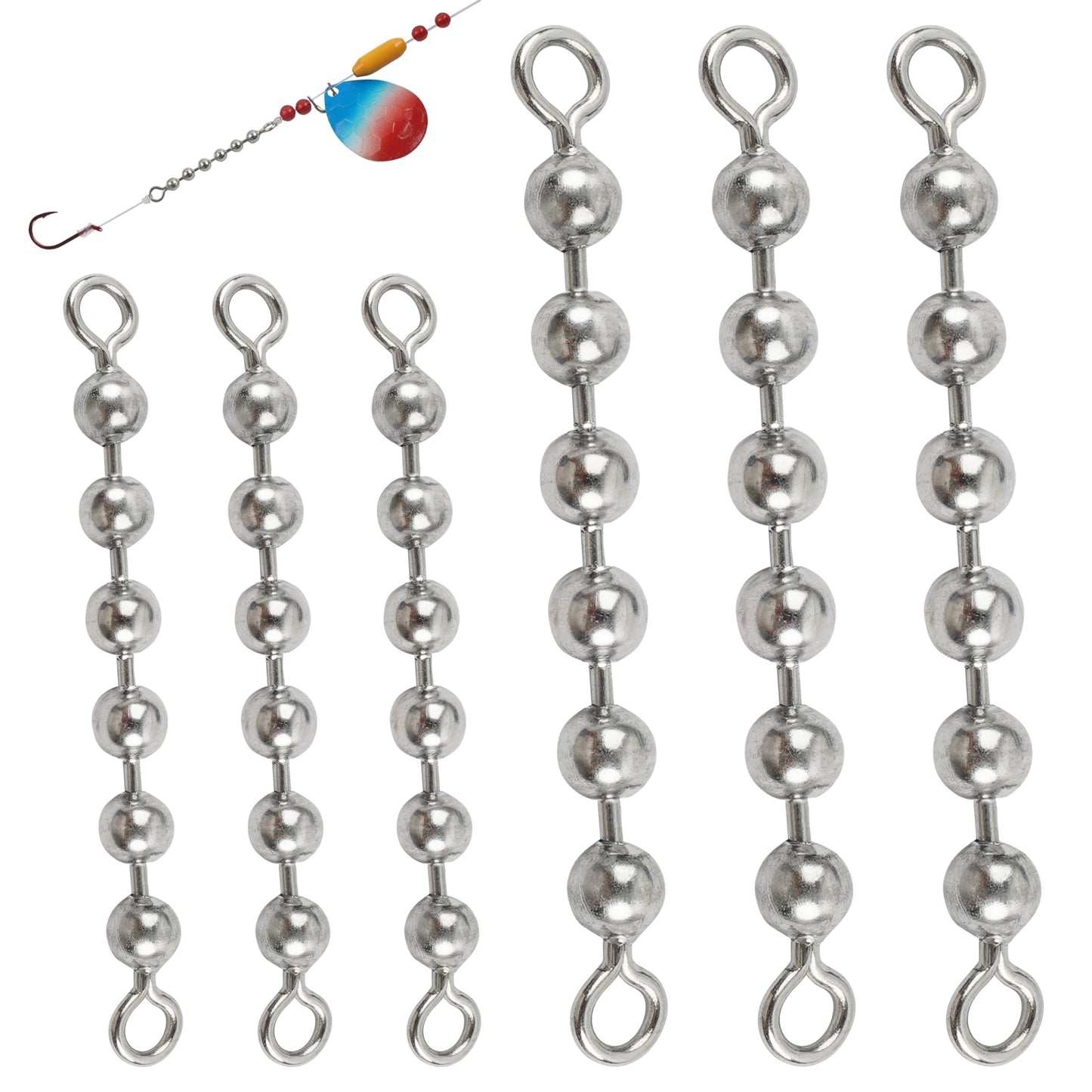 Fishing Bead Chain Swivels Stainless Steel Catfish Swivels Catfish Tackle Catfish Fishing Swivels High Speed Roller Swivels Chain Rig Fishing Tackle Gear for Freshwater Saltwater (4.5-60PCS)