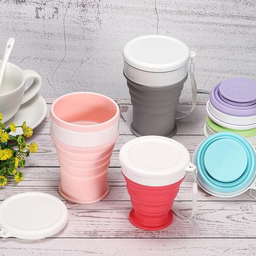 PATIKIL Collapsible Cup, 200mL Travel Folding Cup Silicone Portable Drinking Cup for Camping Hiking Outdoors, Purple