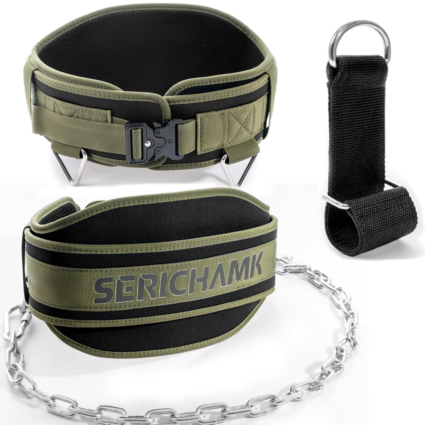 Green Dip Belt with Chain - 46" Weighted Pull Up Belt for Squats & Dips