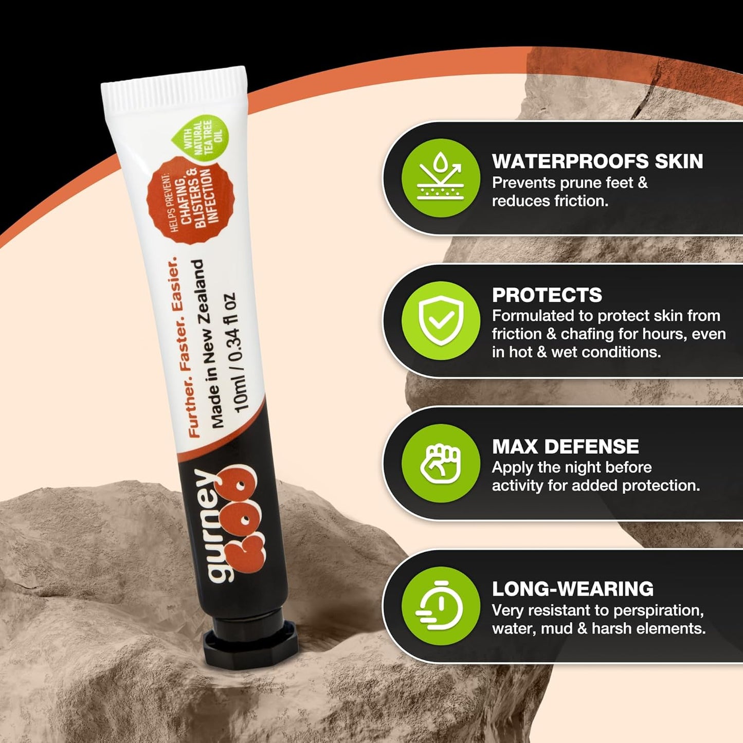 Chafing Cream for Women & Men, Anti Chafing, Blistering & Pruning Essential with Tea Tree Oil, Ideal for Trench Foot & Thigh Chafing Prevention - GurneyGoo