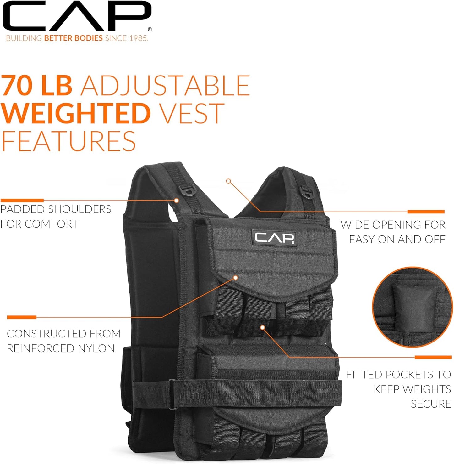 Adjustable Weighted Vest by CAP Barbell | Custom Fit for Enhanced Workouts