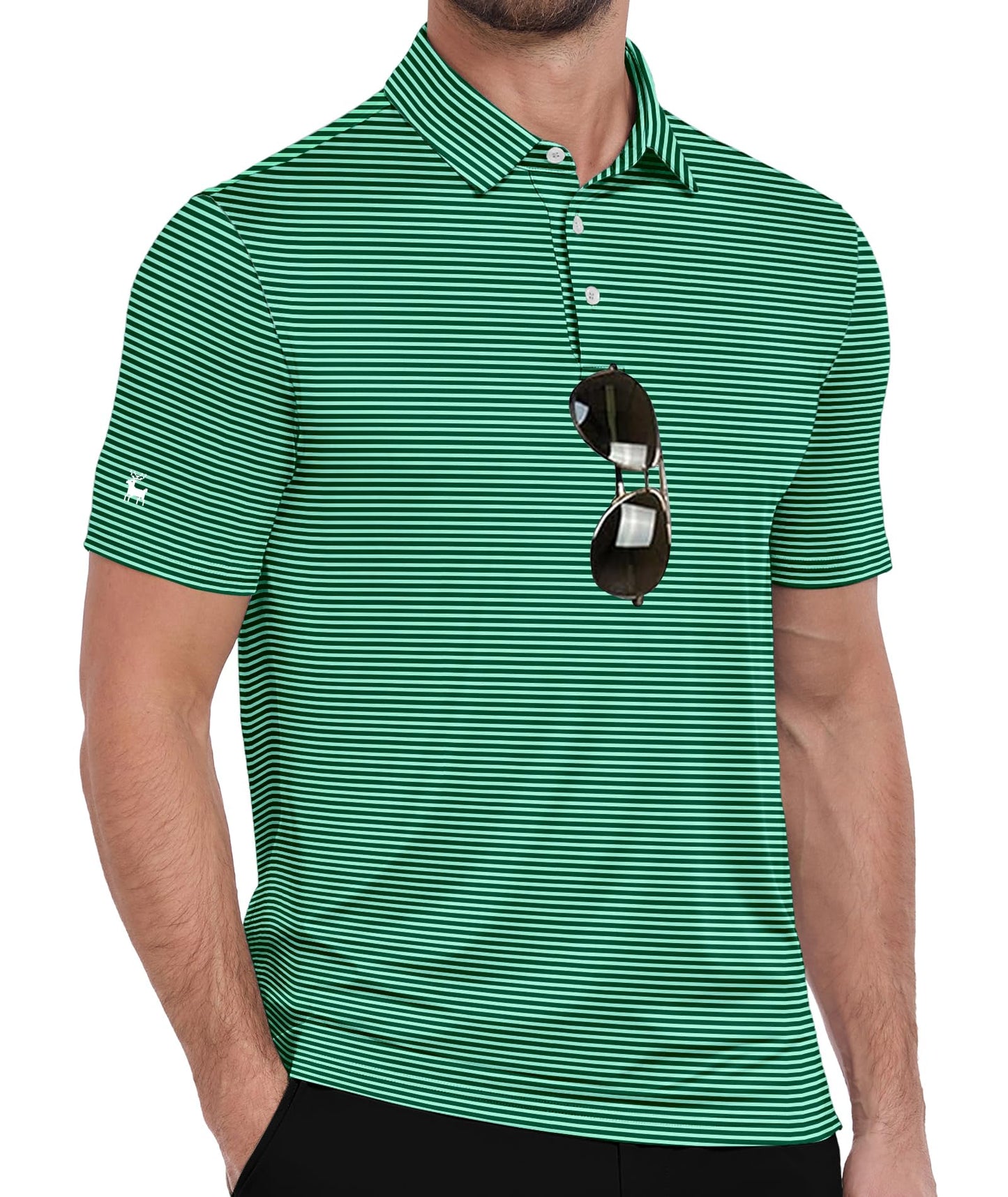 ZITY Men Golf Polo Shirts Short Sleeve Striped UPF 50+ Moisture Wicking Casual Collared Print T-Shirt for Men Green Striped