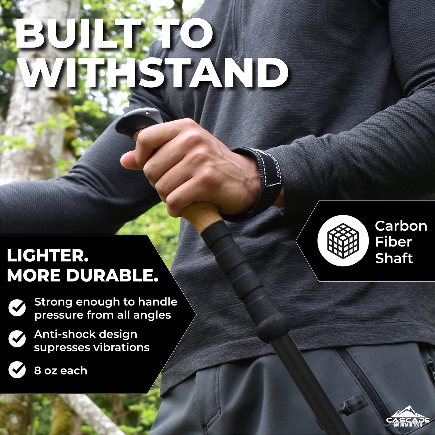 Cascade Mountain Tech Trekking Poles - Ultralight 2 Piece Carbon Fiber Walking or Hiking Sticks & Trekking Poles - Aluminum Hiking Walking Sticks