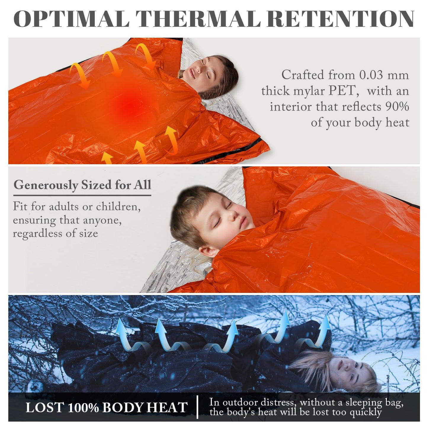 ANLOKE Emergency Sleeping Bags (2-Pack) Survival Sleeping Bag - Portable Thermal Sleeping Bags Bivy Sack, Mylar Emergency Blanket Survival Gear