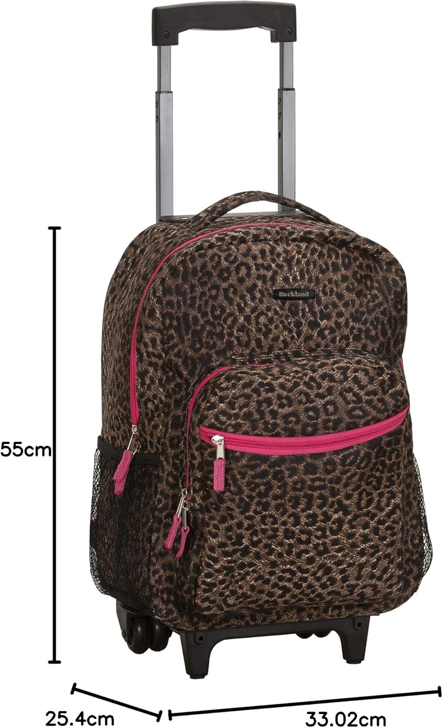 Rockland Double Handle Rolling Backpack, BLUELEOPARD, 17-Inch