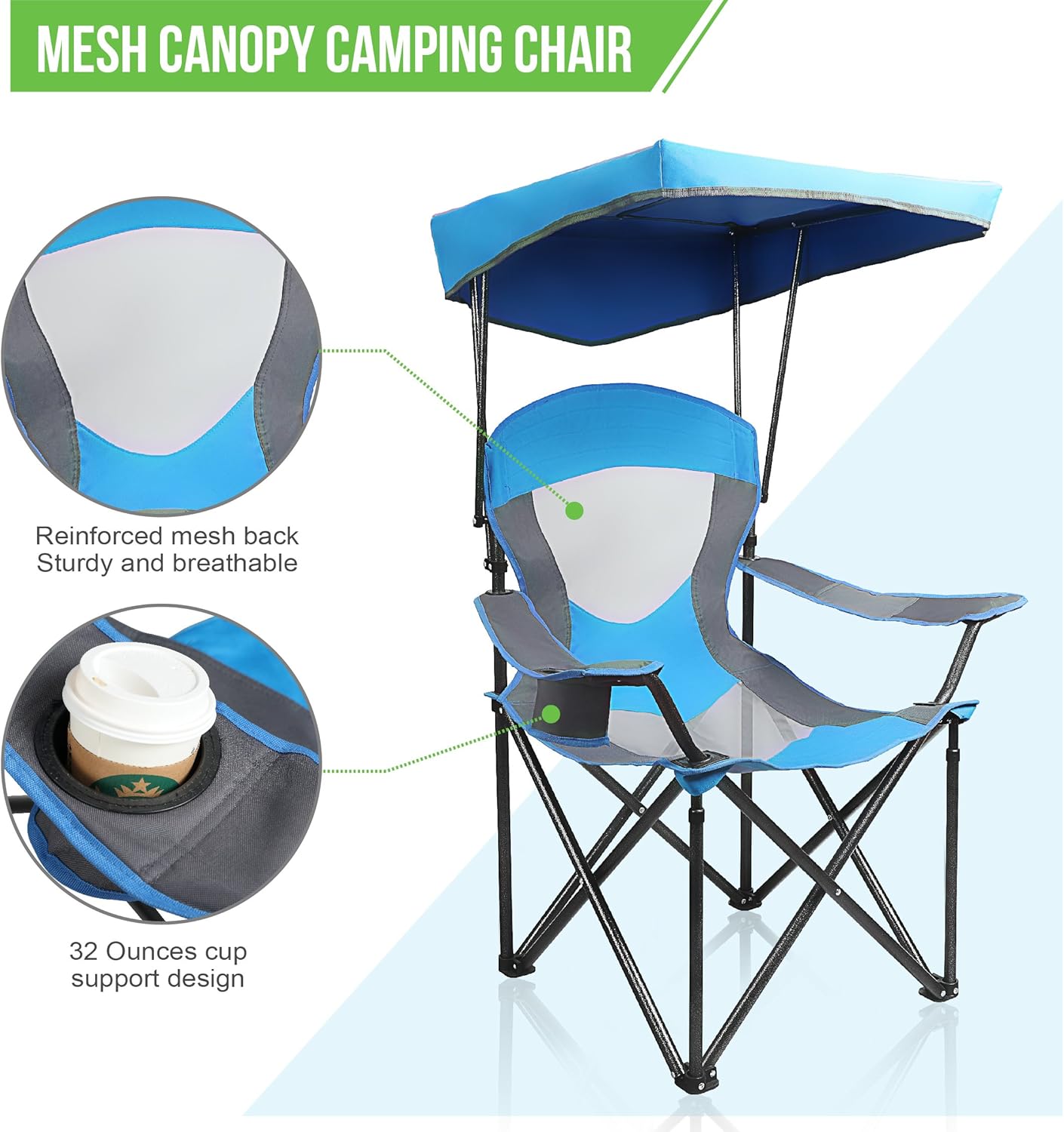 ALPHA CAMP Heavy Duty Canopy Lounge Chair Sunshade Hiking Travel Chair with Cup Holder