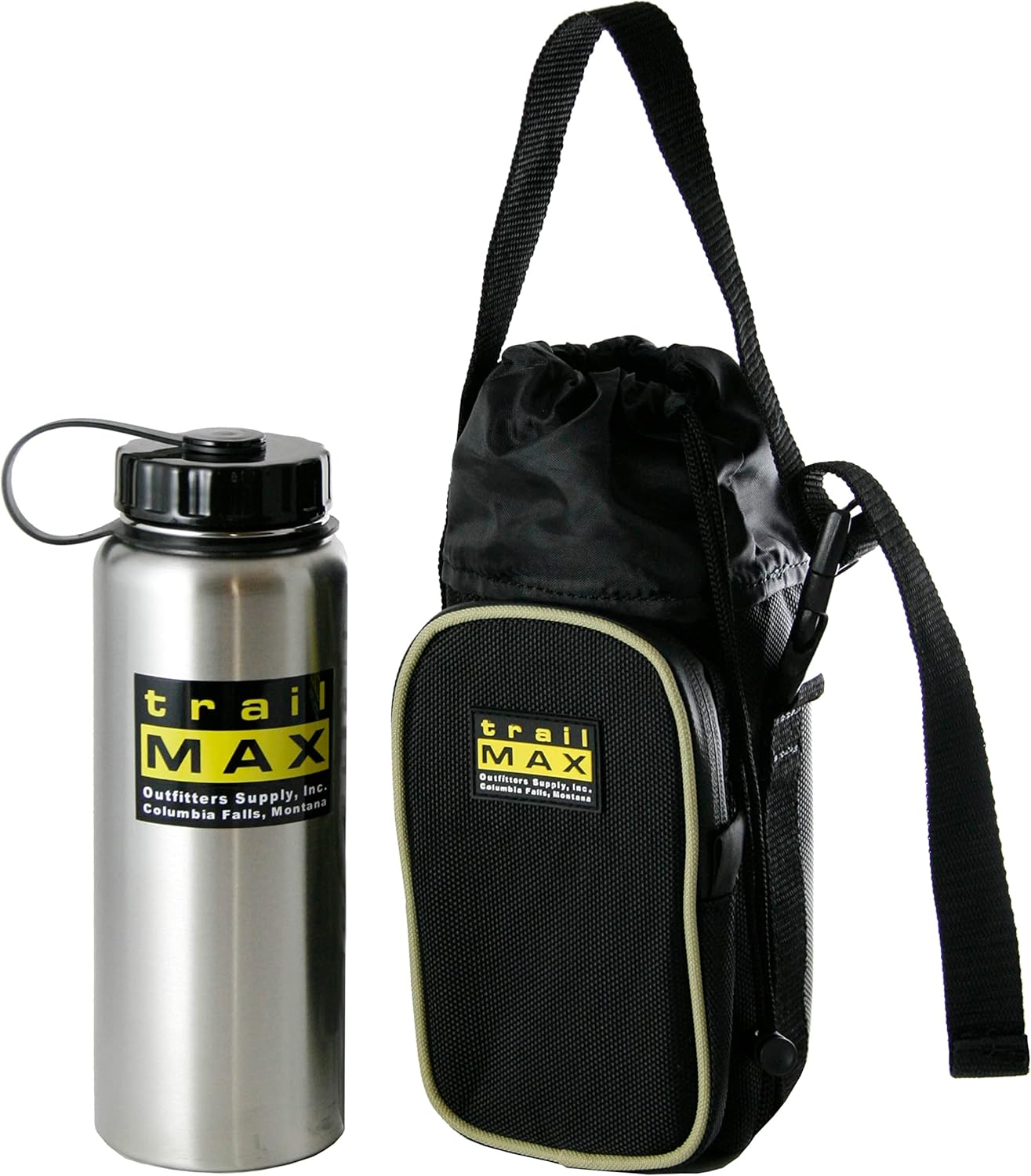 TrailMax 500 Series Water Bottle Horse Saddle Bag; Insulated & Padded Drink Holder; Western & endurance Saddle Water Carrier; Saddlebag w/ 1 Liter Stainless Steel Water Bottle; Black & Sand