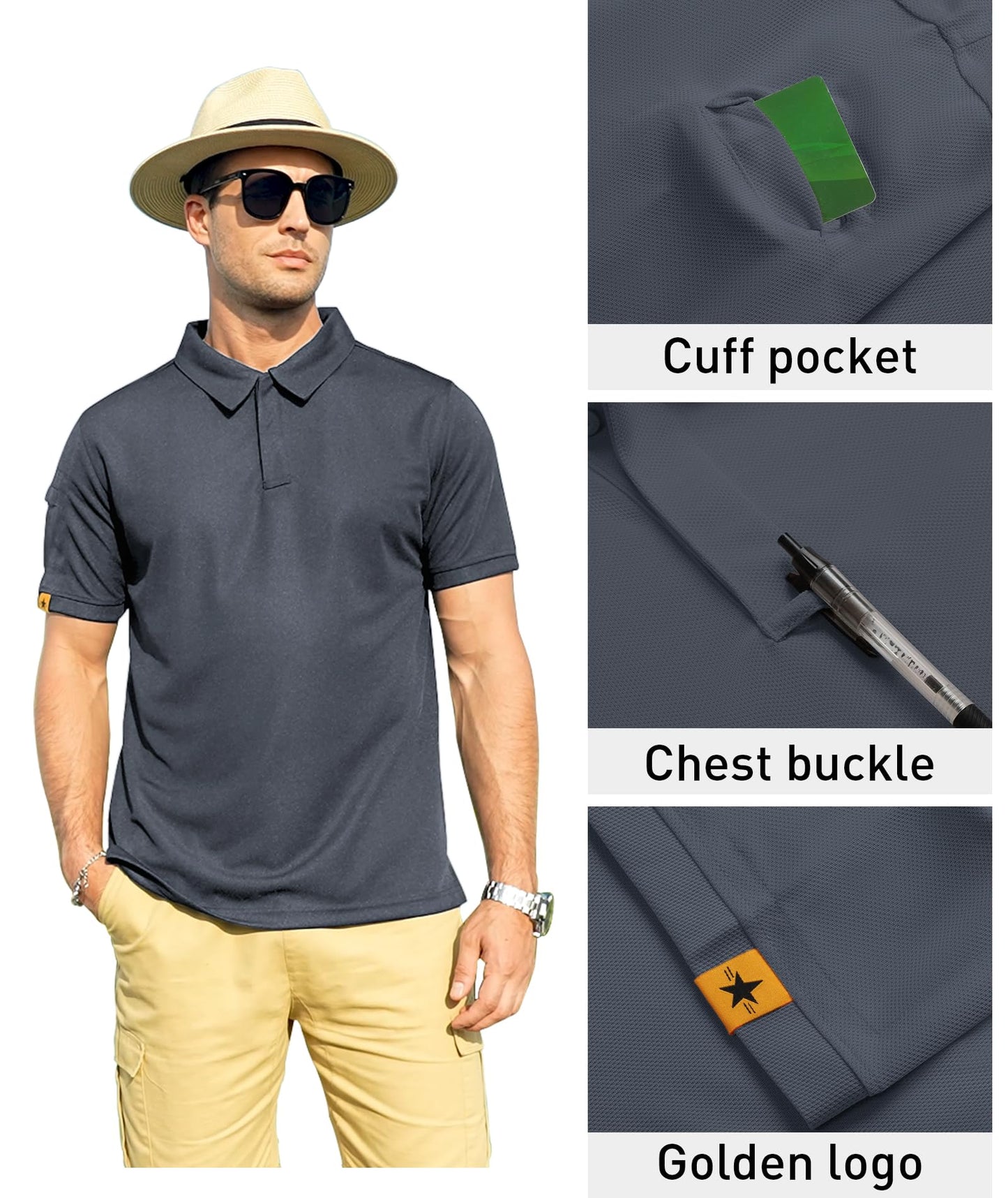 ZITY Mens Polo Shirt Short Sleeve Sports Tactical T-Shirt Athletic Golf Polos Daily Casual Stylish Collared Shirts for Men Grey 4X-Large