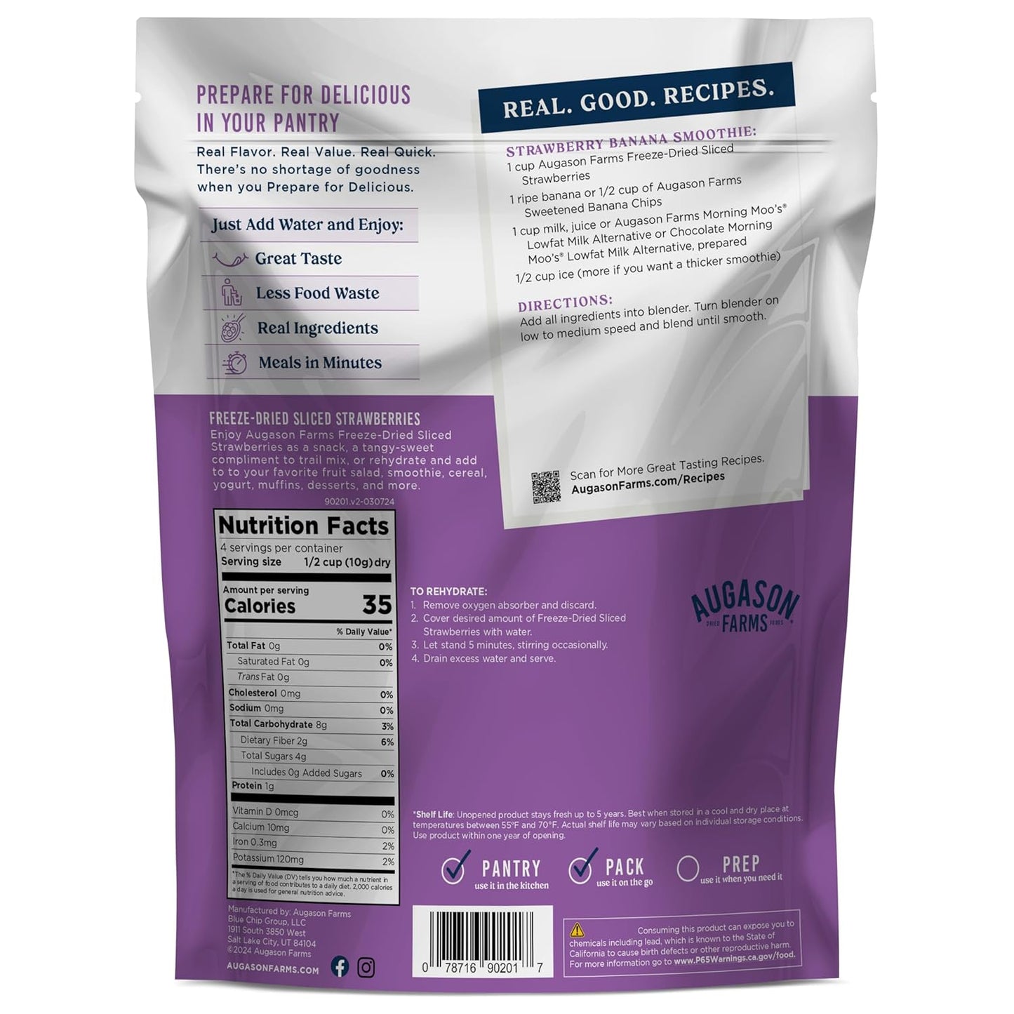 Augason Farms Freeze Dried Sliced Strawberries Can - Gluten Free Snack for Baking, Smoothies, and Emergency Storage - Healthy Individual Fruit Snacks – 6.5 Ounces (18 Servings)