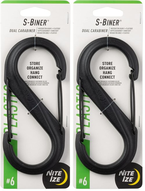 Nite Ize SBP6-03-01BG S-Biner Carabiner, Size #6, Black (Pack of 2)