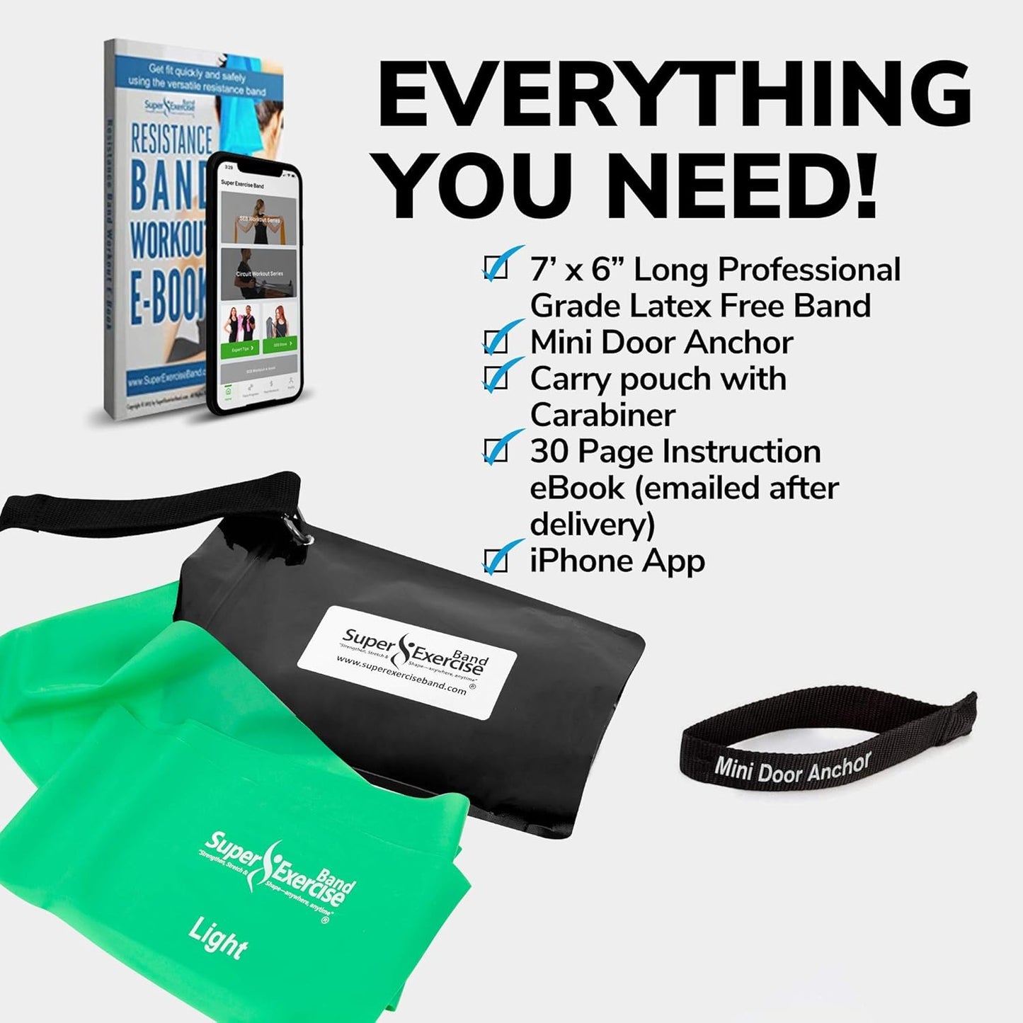 7Ft Long Resistance Bands for Stretching - Resistance Bands Set with Door Anchor - Exercise Bands Including Carry Pouch, E-Book & App - Latex-Free Workout Bands