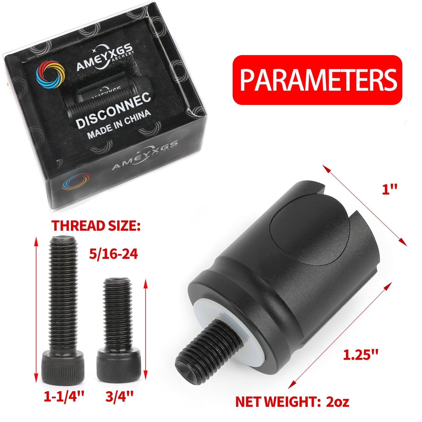 AMEYXGS Archery Quick Disconnect Matte Black 0/5/8/10 Degree for Compound&Recurve Bow Stabilizer Hunting or Target Practice (10 Degree)