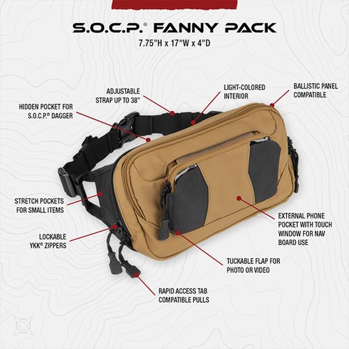 Vertx S.O.C.P. Tactical Fanny Pack, CCW Crossbody Waist Bag for Men and Women, Concealed Carry, EDC, Travel, Work, It's Black