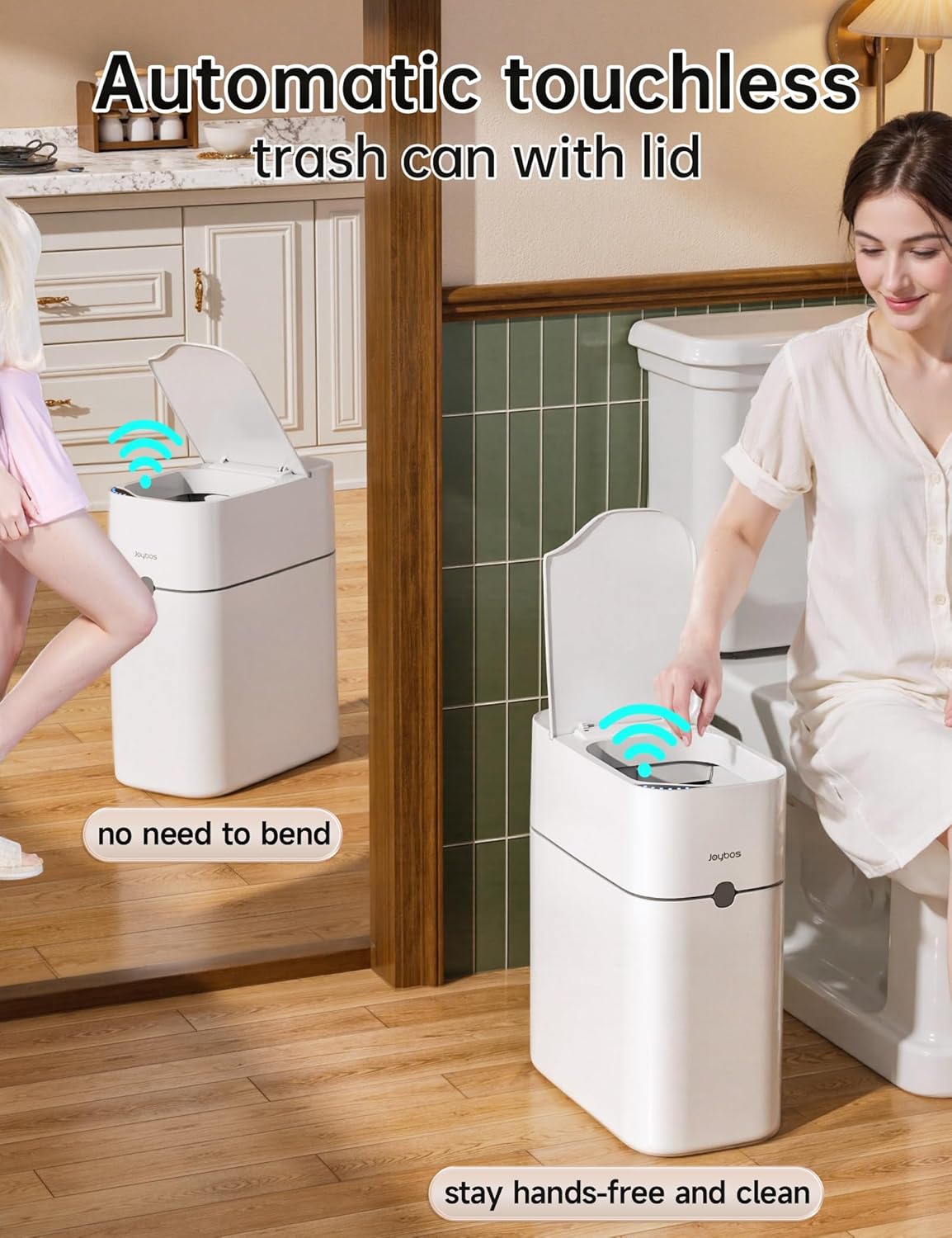 CTIME Touchless Automatic Bathroom Trash Can with Lid - 3 Gallon Slim Motion Sensor Garbage Can for Bedroom, Kitchen, Office - White (6" W x 11" L x 13" H)