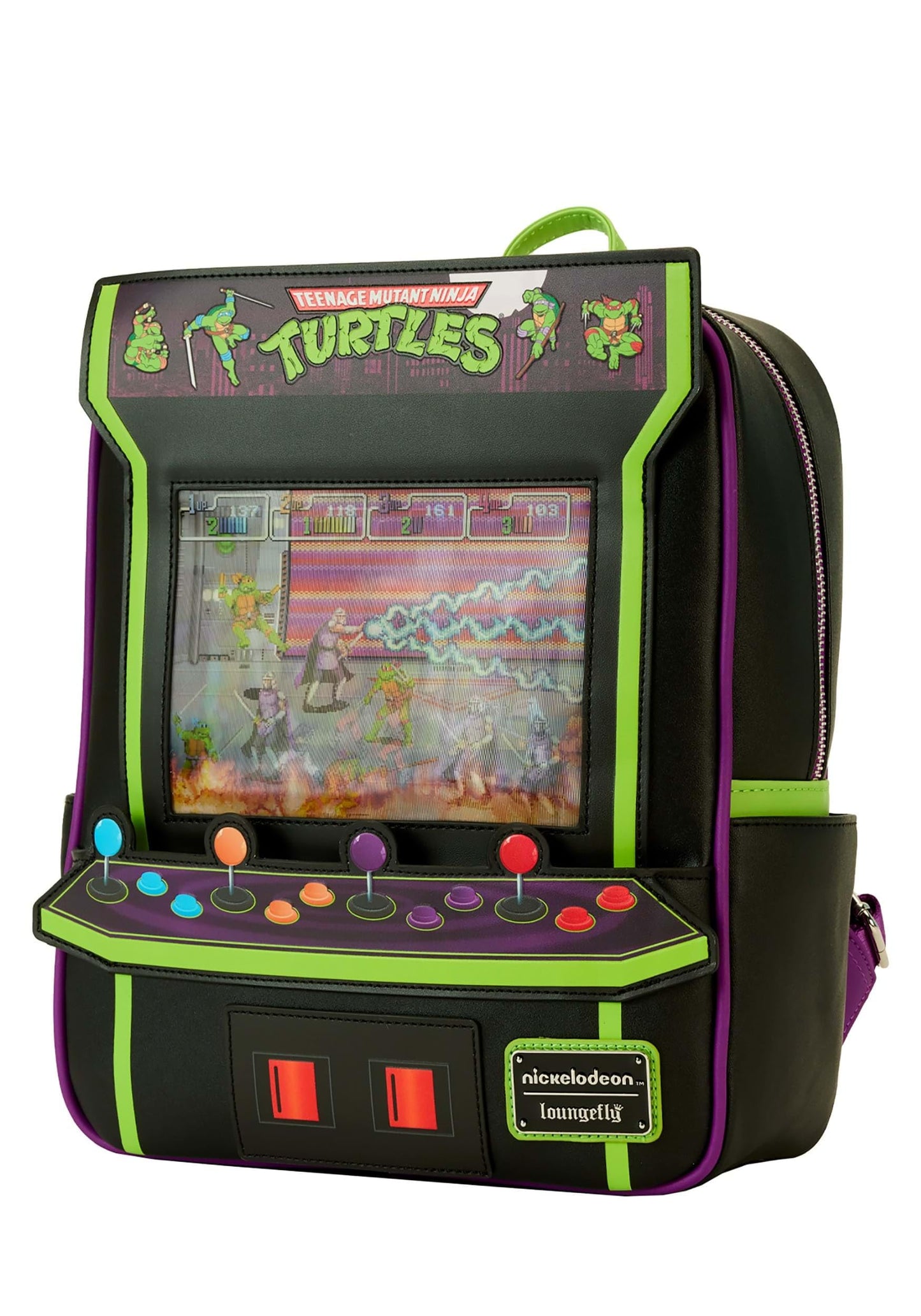 Loungefly Teenage Mutant Ninja Turtles 40th Anniversary Vintage Arcade Mini Backpack, Black/Charcoal, Taglia unica