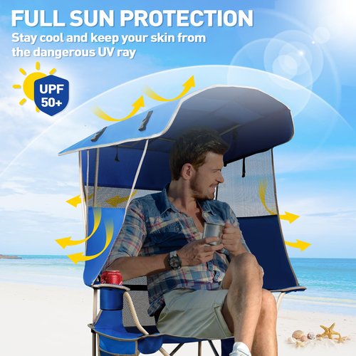 MENOLY Camping Chair with Shade Canopy, Folding Canopy Chair with Cooler Bag for Outdoor Sports, Lawn Chairs with Extra Storage Space, Sturdy Steel Frame for Camping, Beach, Tailgates, Fishing