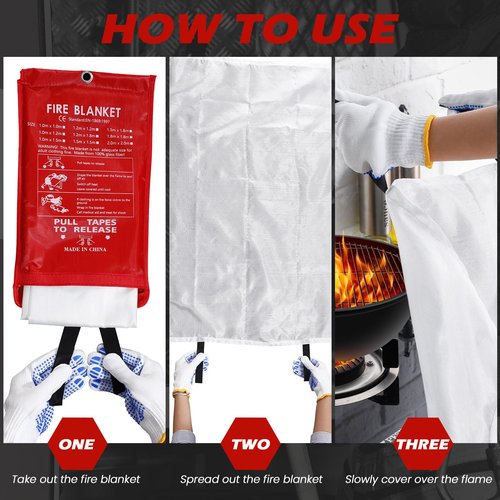 Copkim 2 Sets Emergency Fire Blanket for Home Fire Suppression Thermal Blankets with Emergency Whistles, Hooks and Gloves for Kitchen, Fireplace, Car, Office, 39.3" x 39.3"