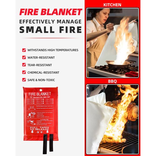 LaSyL Kitchen Kit - 4 Pack Fire Blanket & 12 Oz Cooking Oil Solidifier Powder - High-Temperature Resistant, Stay Away from Mess, Ideal for Home & Kitchen Use
