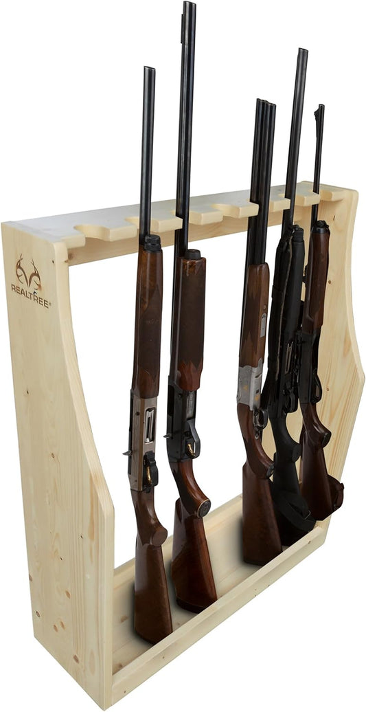 Rush Creek Creations | Freestanding Indoor Gun Rack for Rifles and Shotguns, Gun Holder for 7 Guns, Superb Alternative for a Gun Cabinet or Gun Safe for Rifles and Pistols | Realtree Solid Pine