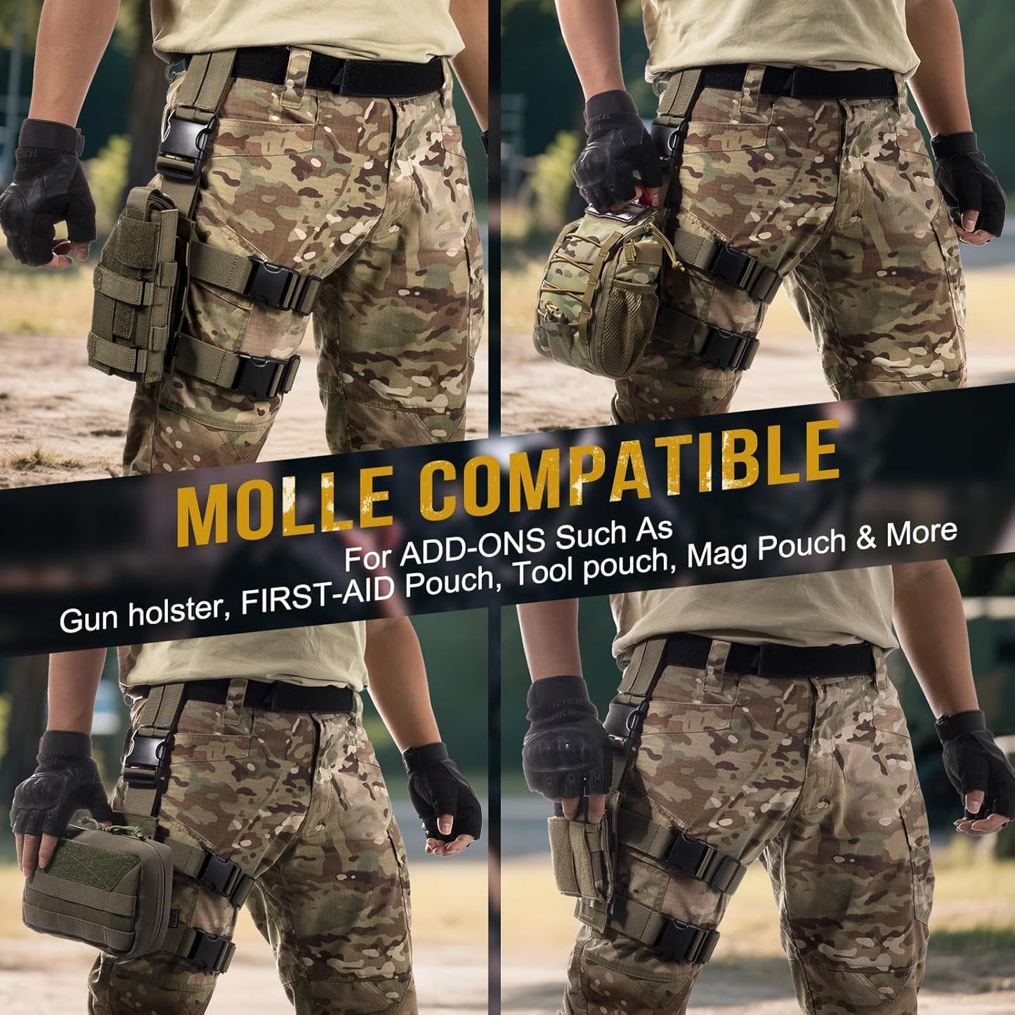 OneTigris Mini Molle Panel for Tools, Drop Leg Platform Minimalist Adjustable Thigh Rig for Flashlight Green