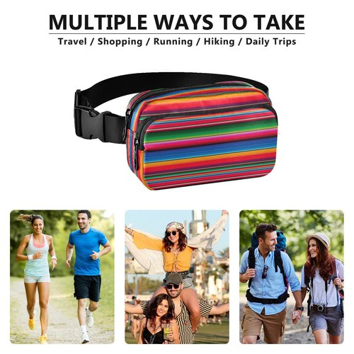 Mexican Serape Belt Bag for Women Men Blanket Stripes Rainbow Fanny Pack Small Waist Pouch Crossbody Bags for Outdoor Hiking Running Travel