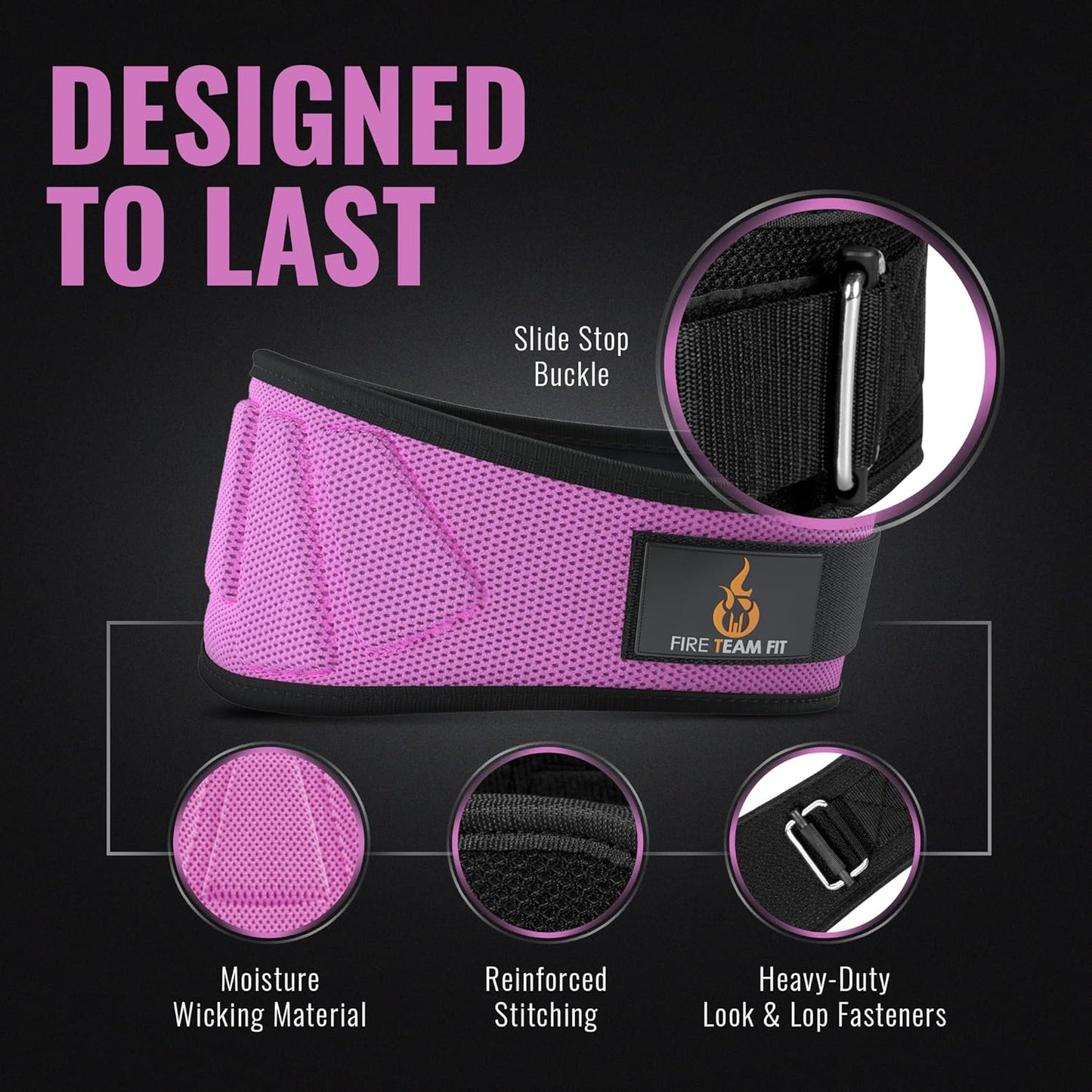 6-Inch Weightlifting Belt for Men & Women - Back Support for Squats & Deadlifts (Pink, XS 27"-32")