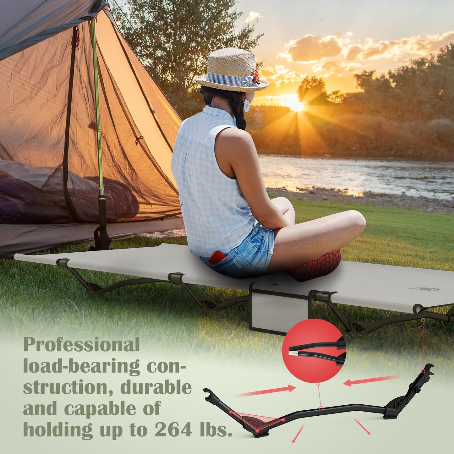 G2 GO2GETHER Foldable Camping Cot, Durable Travel Tent Cot, Ultralight for Backpacking, Comes with Storage Bag(Black/Green/Brown) (Grey)